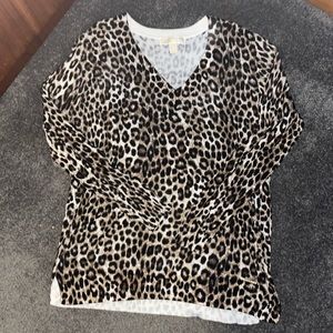 Michael Kors Cheetah Print V-Neck Sweater